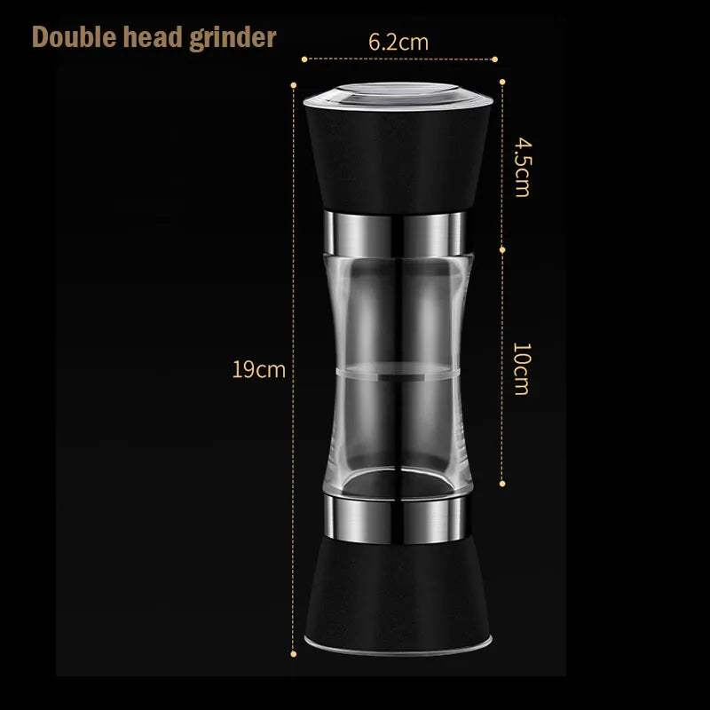 Two-in-one Pepper Grinder Stainless Steel Double-head Kitchen Gadgets Sea Salt Spice Manual Two-head Grinder
