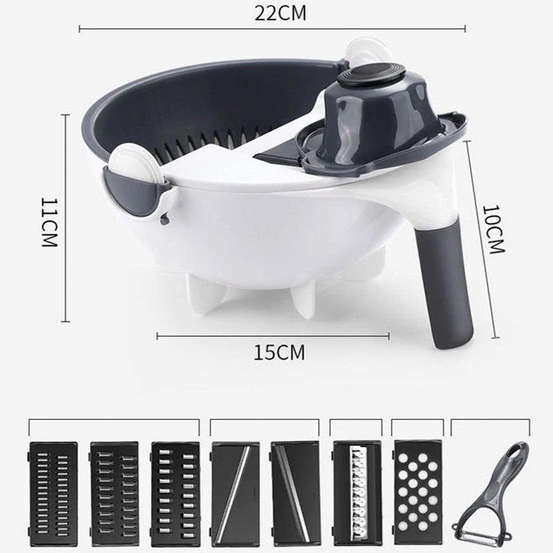 9 in 1 Vegetable Cutter with Drain Basket Multifunctional Large Capacity Magic Rotate Vegetables Chopper Veggie Shredder Grater
