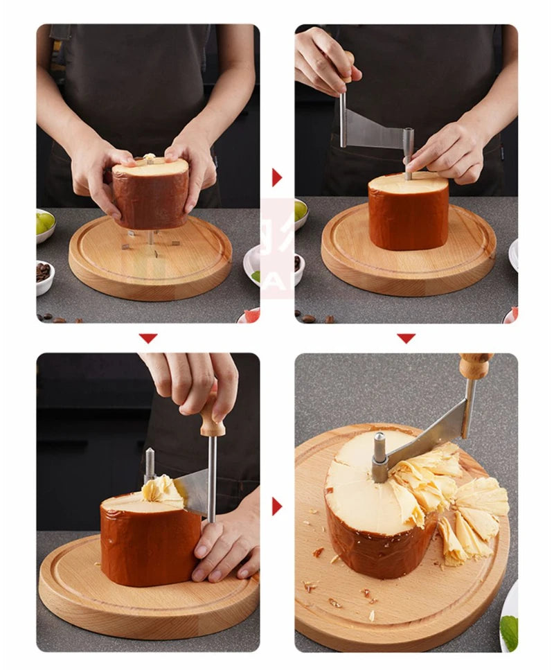 Wood Cheese Curler Spin Cheese Wheel Chocolate Multifunctional Rust-Proof Shredder Cheese Curler Girolle with Handle