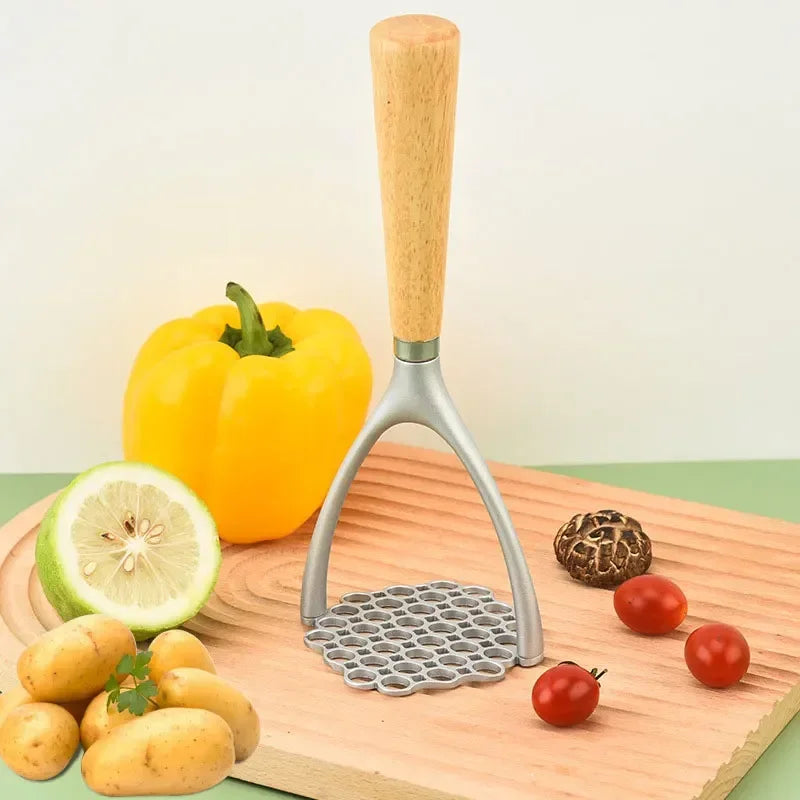 Aluminum Manual Potato Masher Meat Potato Pressor Tool Whisk Food Cutter Crusher Wood Handle Garlic Pusher Kitchen Gadgets