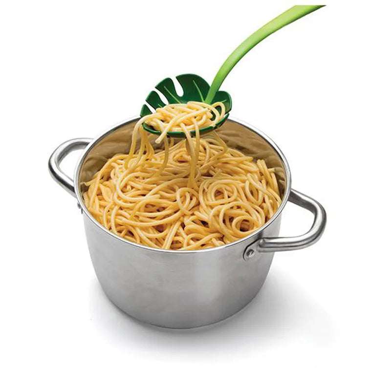 Leaf Shaped Colander Ladle – Green Kitchen Strainer Spoon for Pasta & Noodles