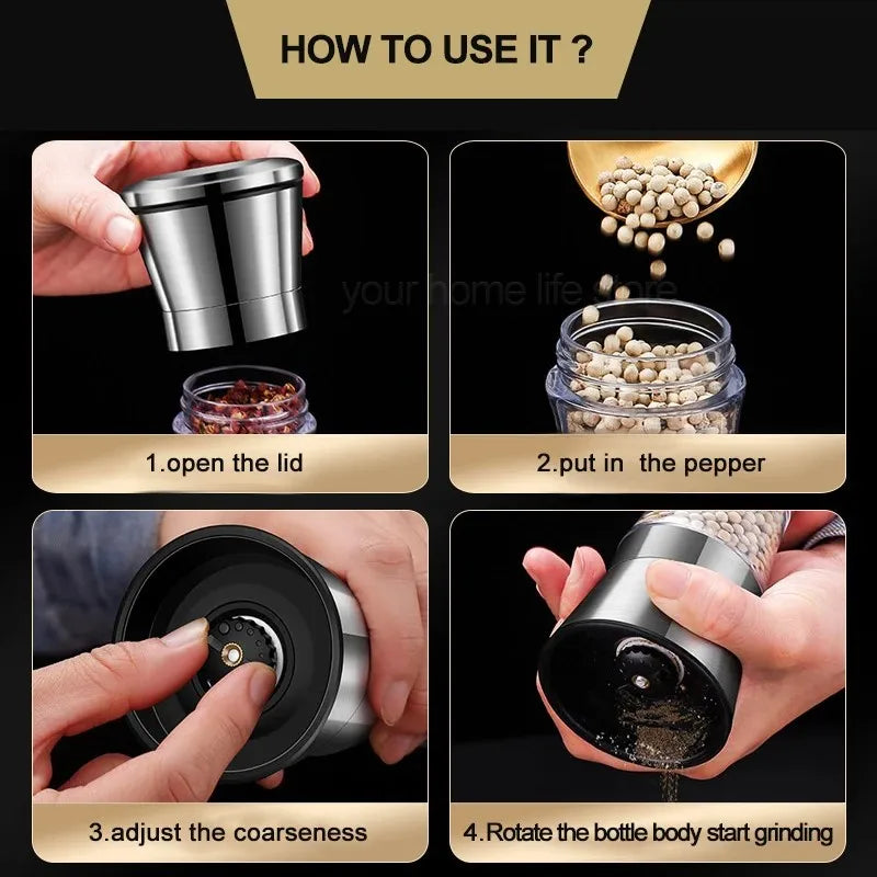 Two-in-one Pepper Grinder Stainless Steel Double-head Kitchen Gadgets Sea Salt Spice Manual Two-head Grinder