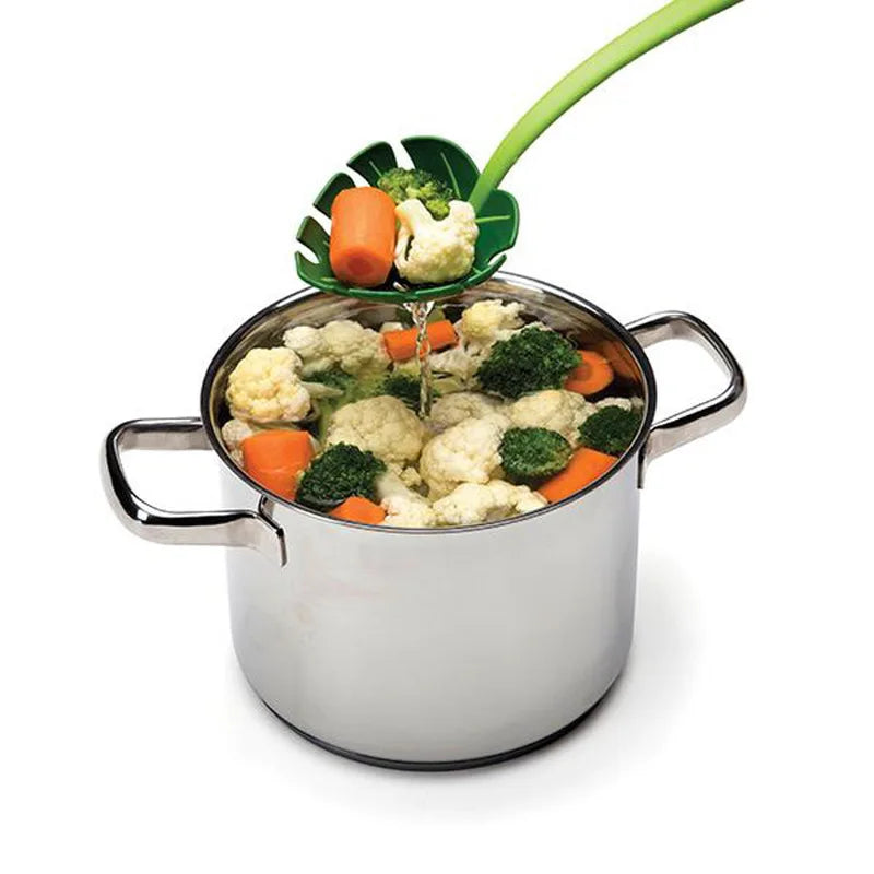 Leaf Shaped Colander Ladle – Green Kitchen Strainer Spoon for Pasta & Noodles