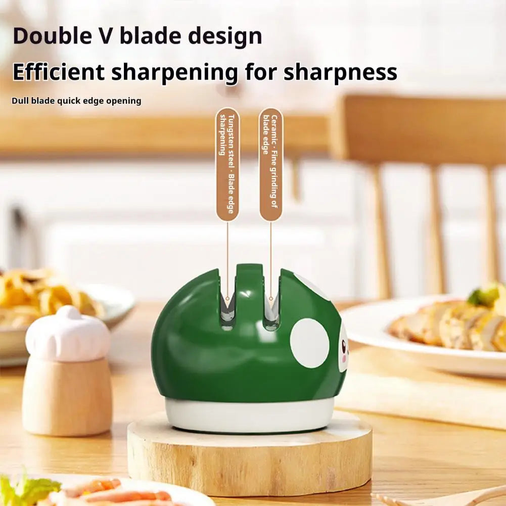 Double Blade Cutter Sharpener Portable Ceramic Cutter Sharpener with Vacuum Suction Cup Base Double Groove Kitchen Gadget