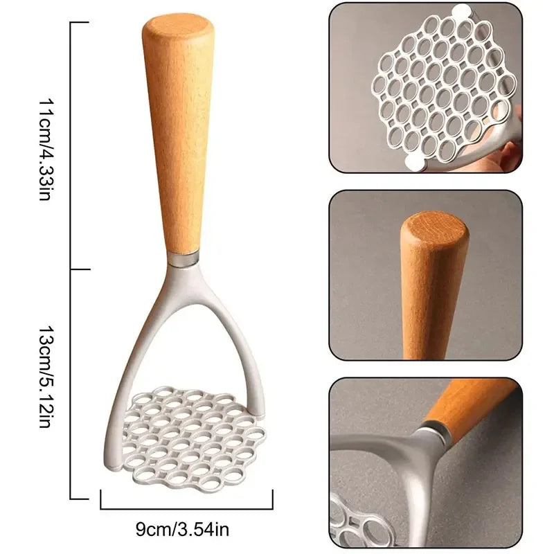 Aluminum Manual Potato Masher Meat Potato Pressor Tool Whisk Food Cutter Crusher Wood Handle Garlic Pusher Kitchen Gadgets